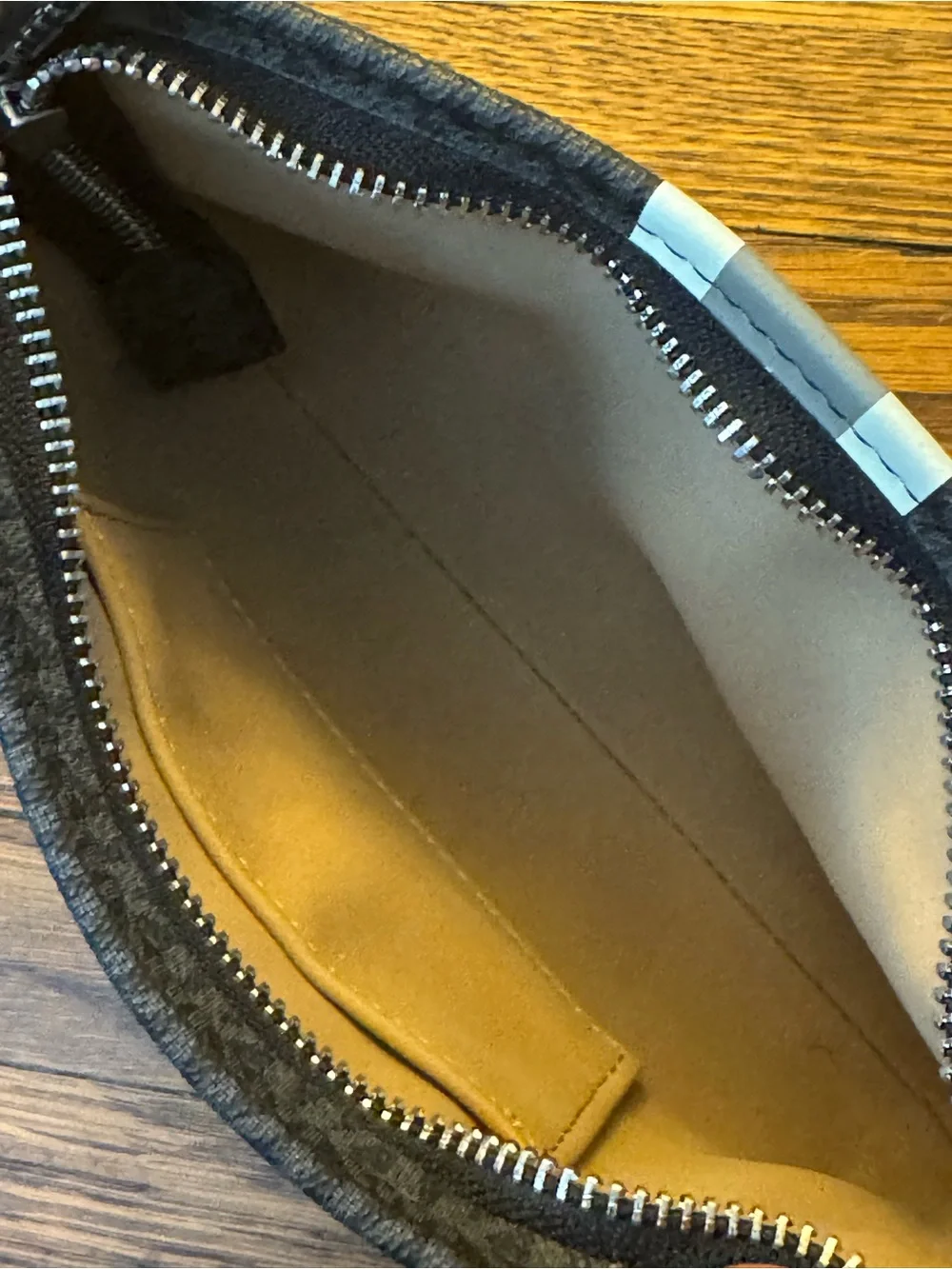 Michael Kors Black Crossbody Belt Bag with Gray and White Racing Stripe